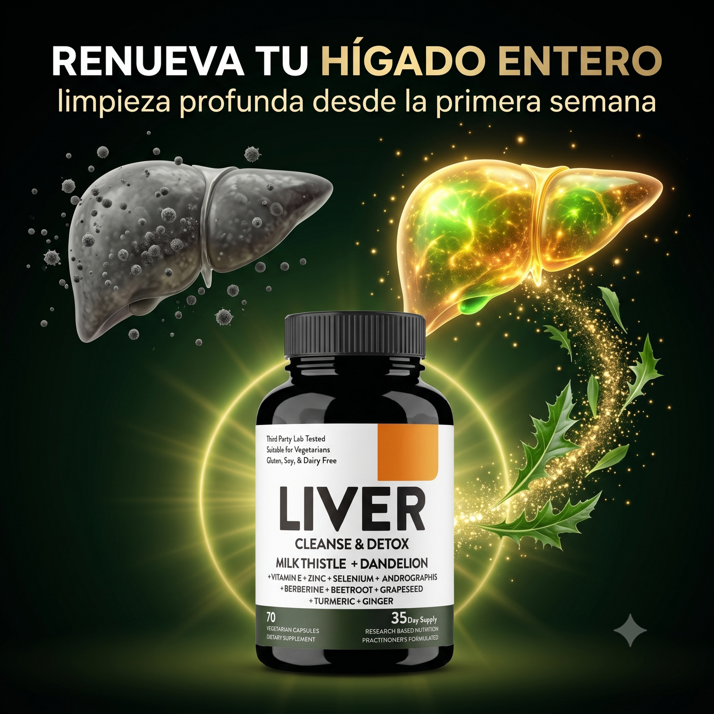Liver Cleanse Detox — Bebida Natural para Limpieza Hepática · Cardo Mariano + Alcachofa + Cúrcuma